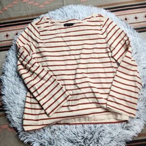Banana Republic Women's Boatneck Striped Shirt Cream Orange Medium Long Sleeve